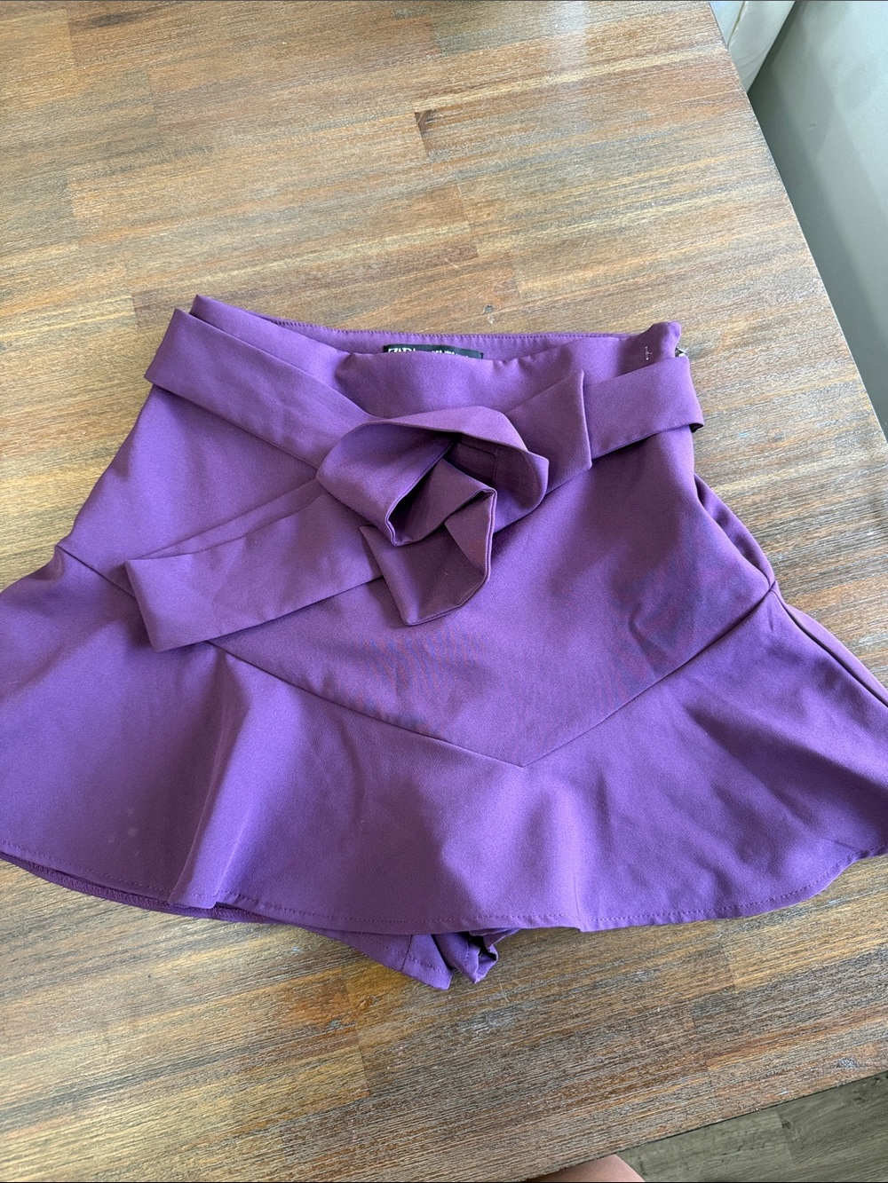 Zara Purple Ruffled Mini Skort with Waist Tie
